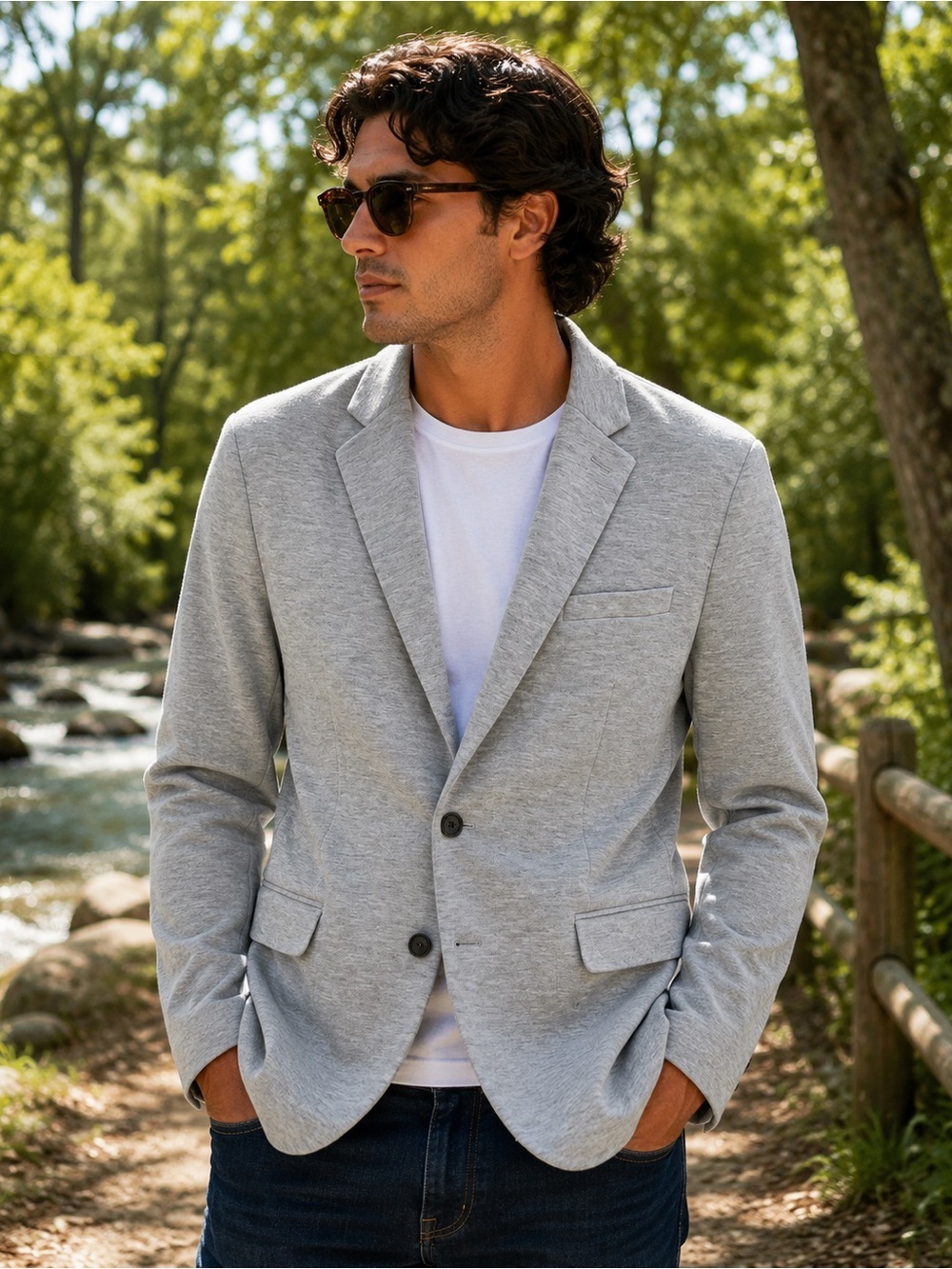 Express Photographe Light Gray Knit Blazer Men’s 38 Short Jersey Sport Coat NWOT
